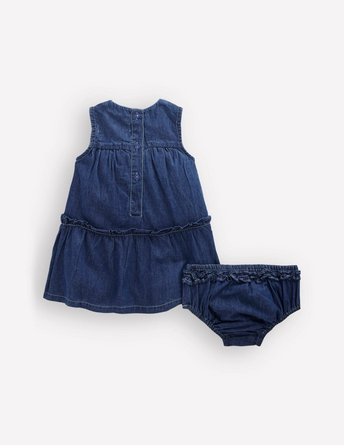 Boden Baby Tiered Ruffle Dress-Chambray Embroidery