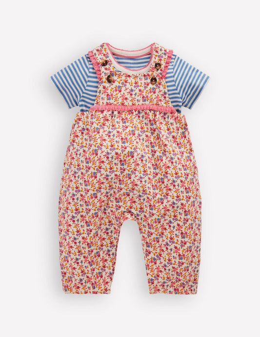 Boden Baby Short Sleeve Jersey Overalls-Pink Ditsy Floral