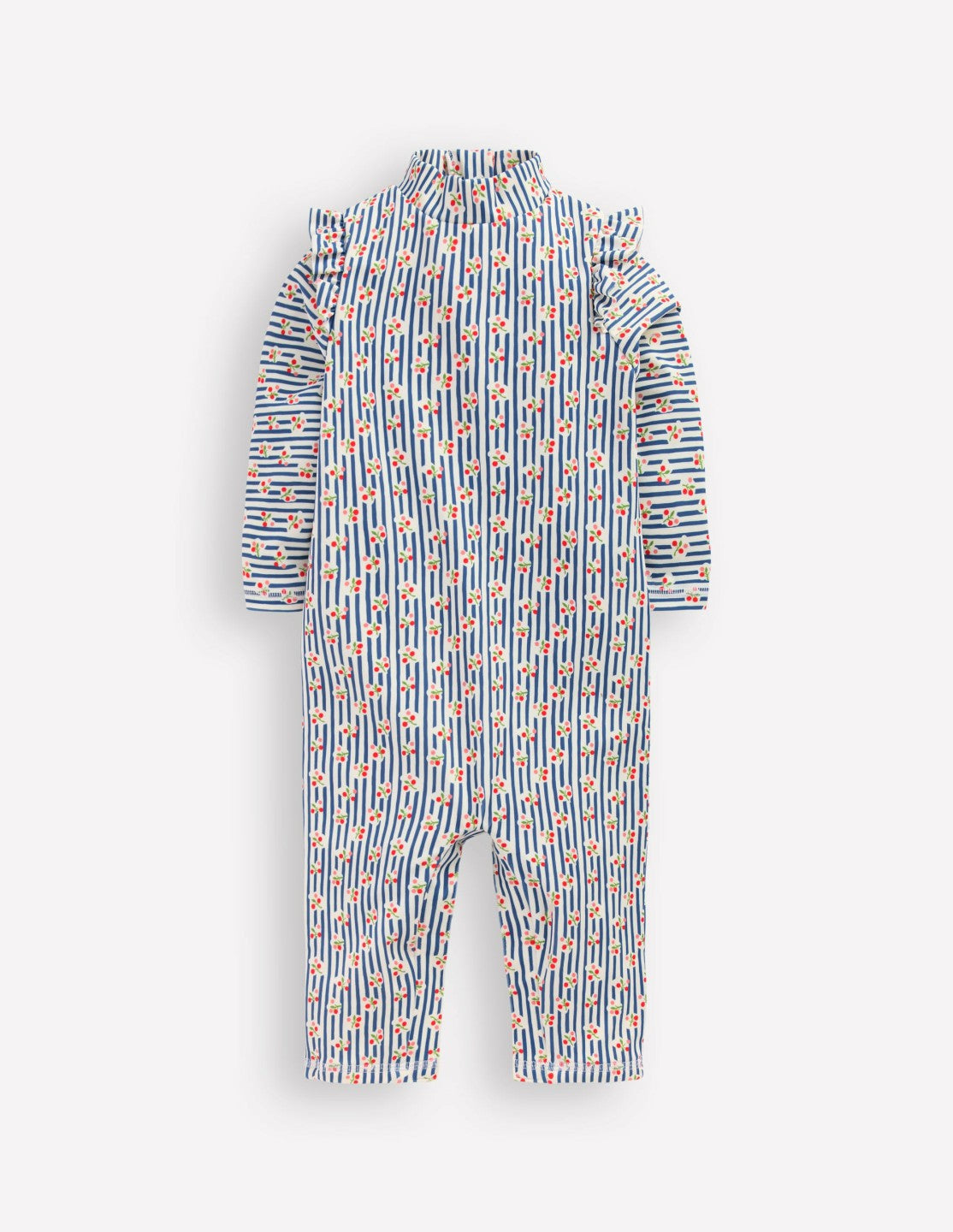 Boden Baby Girls Sun Safe Surfsuit-Stripe Cherries