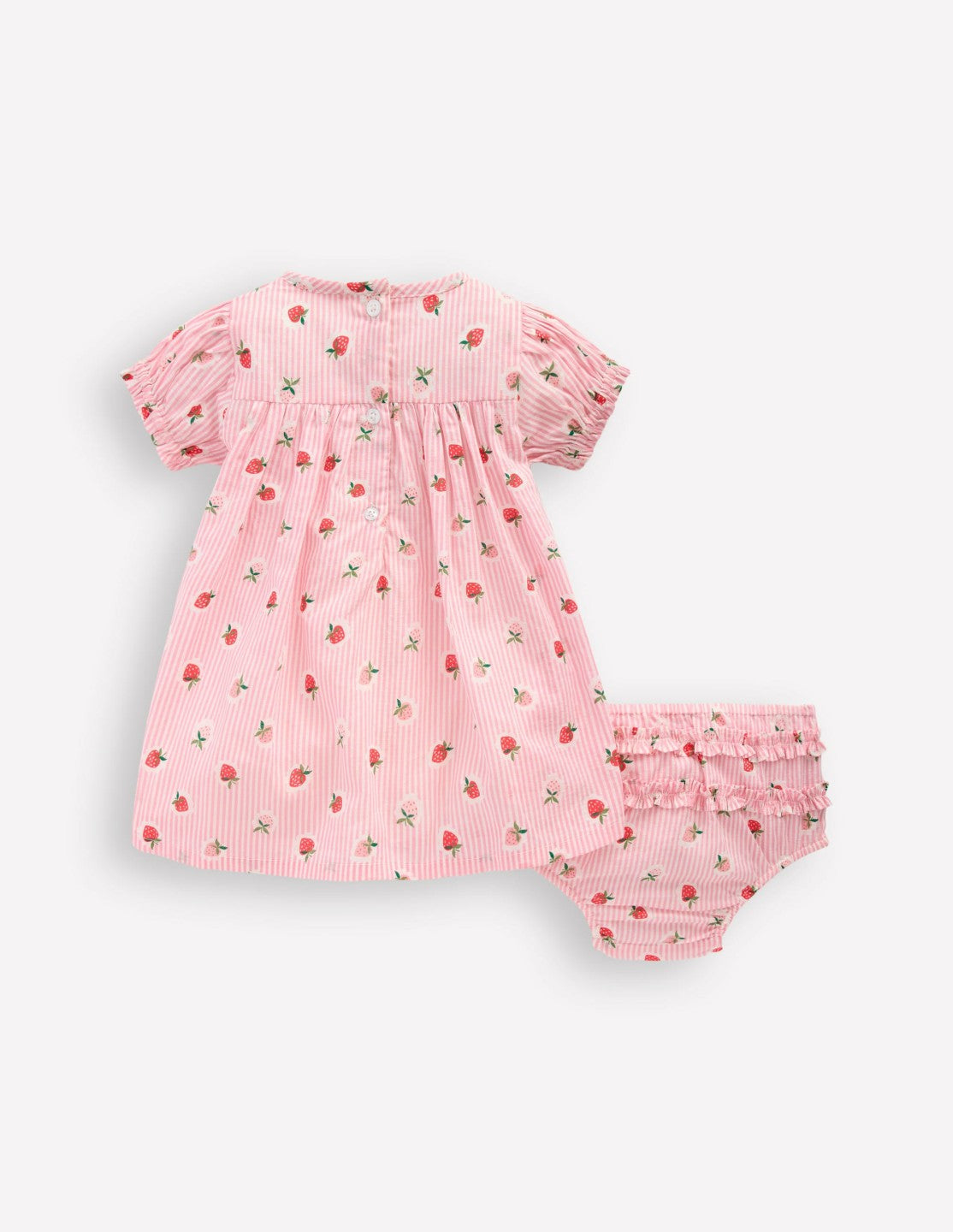 Boden Baby Gathered Woven Dress-Pink Strawberry Stripe