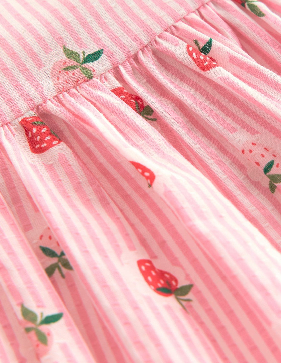 Boden Baby Gathered Woven Dress-Pink Strawberry Stripe
