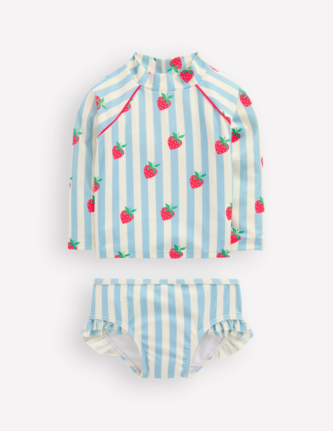 Boden Baby Logo Rash Vest Set-Blue Strawberry Patch