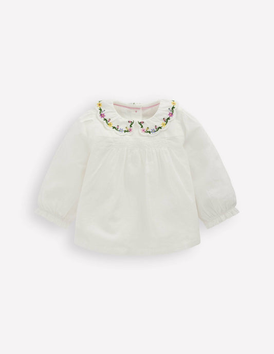 Boden Baby Embroidered Collar Woven Top-Soft Ivory Embroidery
