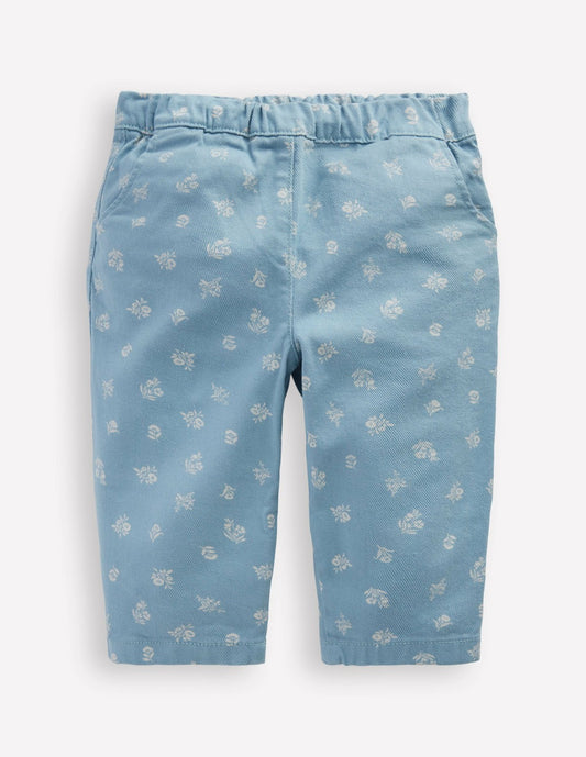 Boden Baby Cotton Pull-on Pants-Blue Floral Print