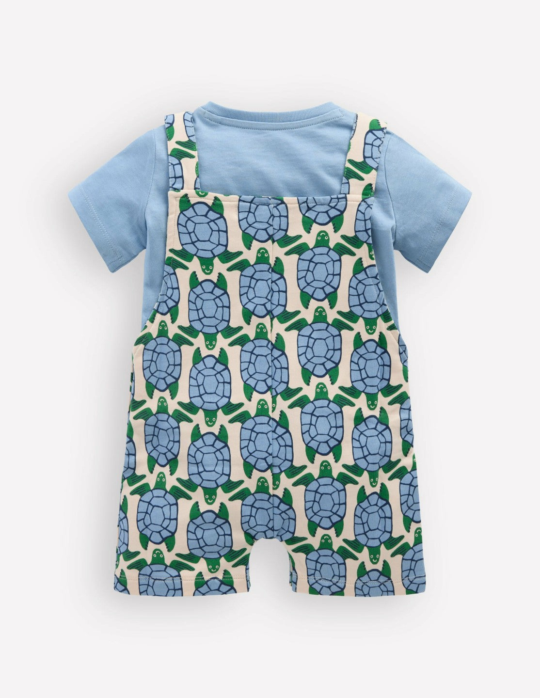 Boden Baby Jersey Short Dungaree Set-Blue Geo Turtles