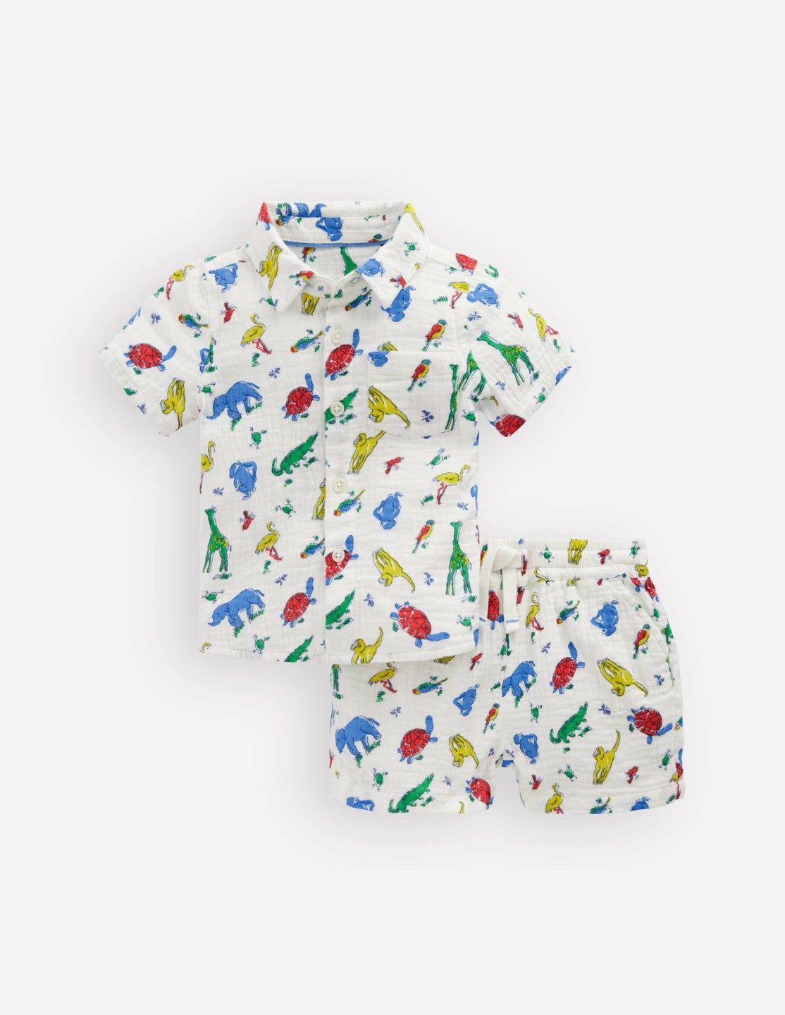 Boden Baby Woven Shirt Play Set-Ivory Multi Jungle Animals