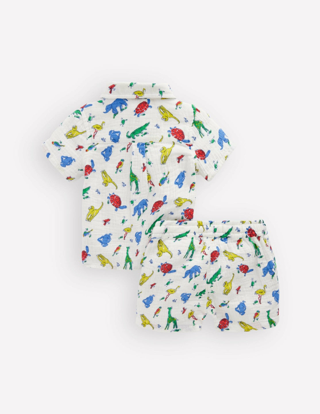 Boden Baby Woven Shirt Play Set-Ivory Multi Jungle Animals