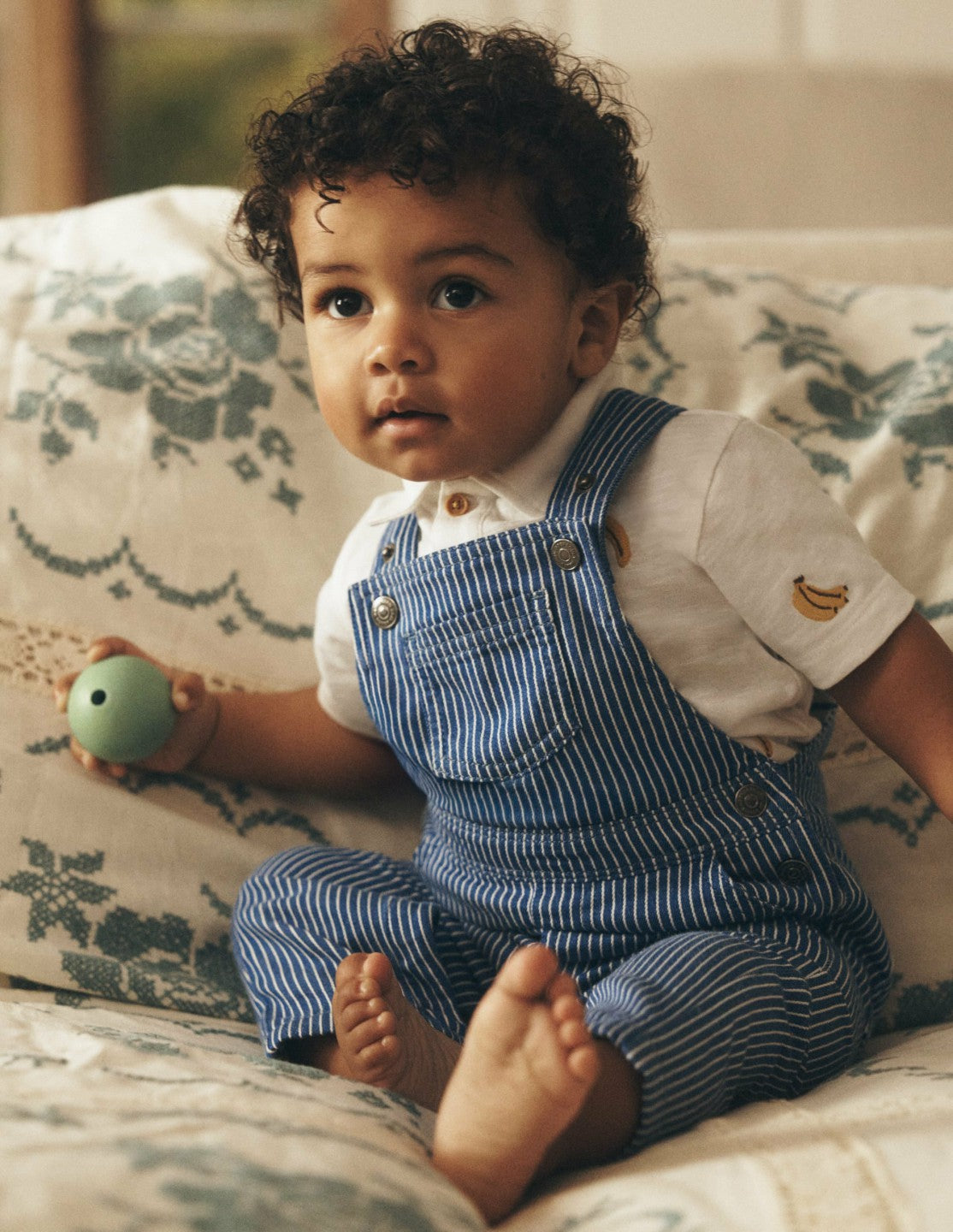 Boden Baby Woven Dungarees-Navy Ticking Stripe