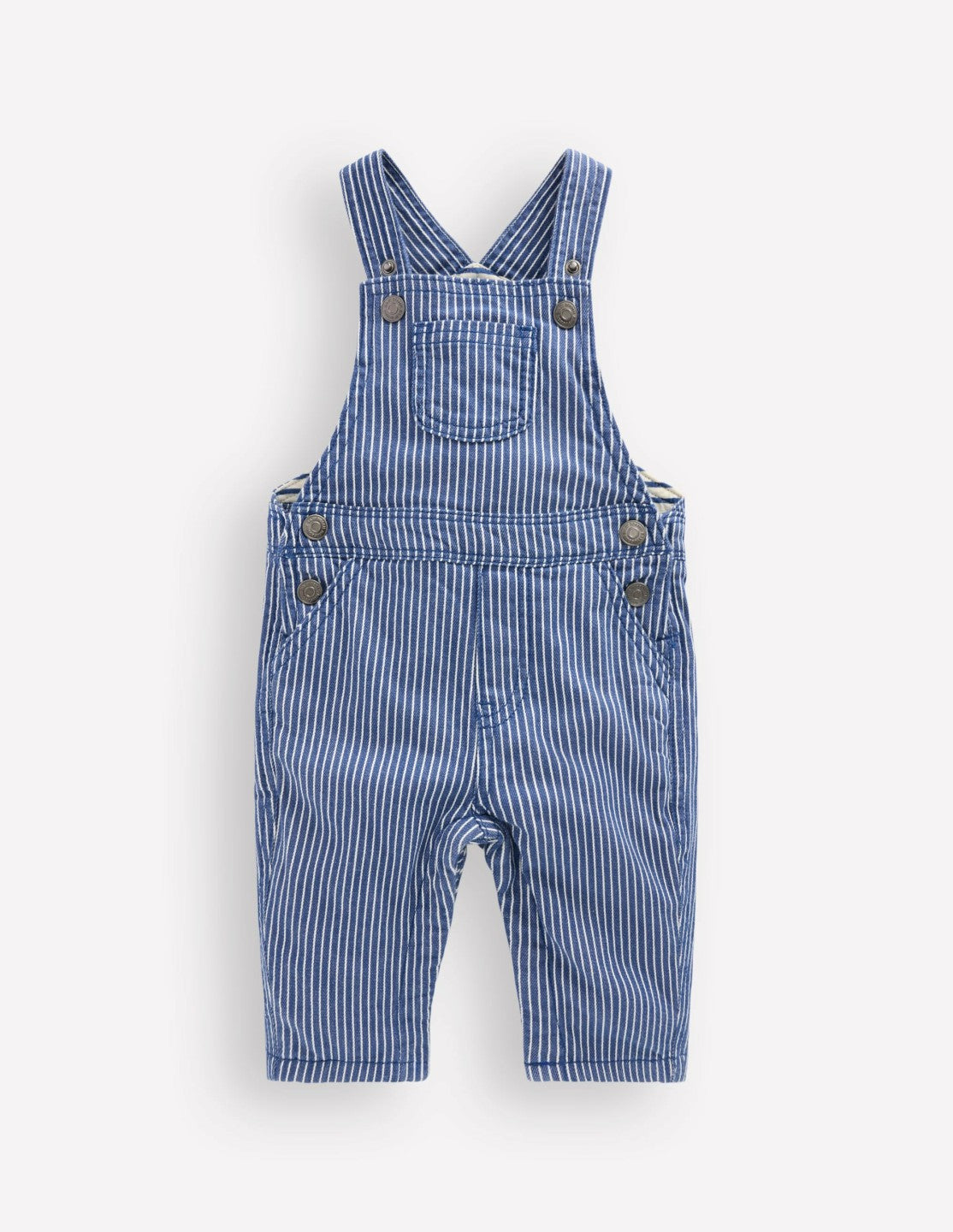 Boden Baby Woven Dungarees-Navy Ticking Stripe