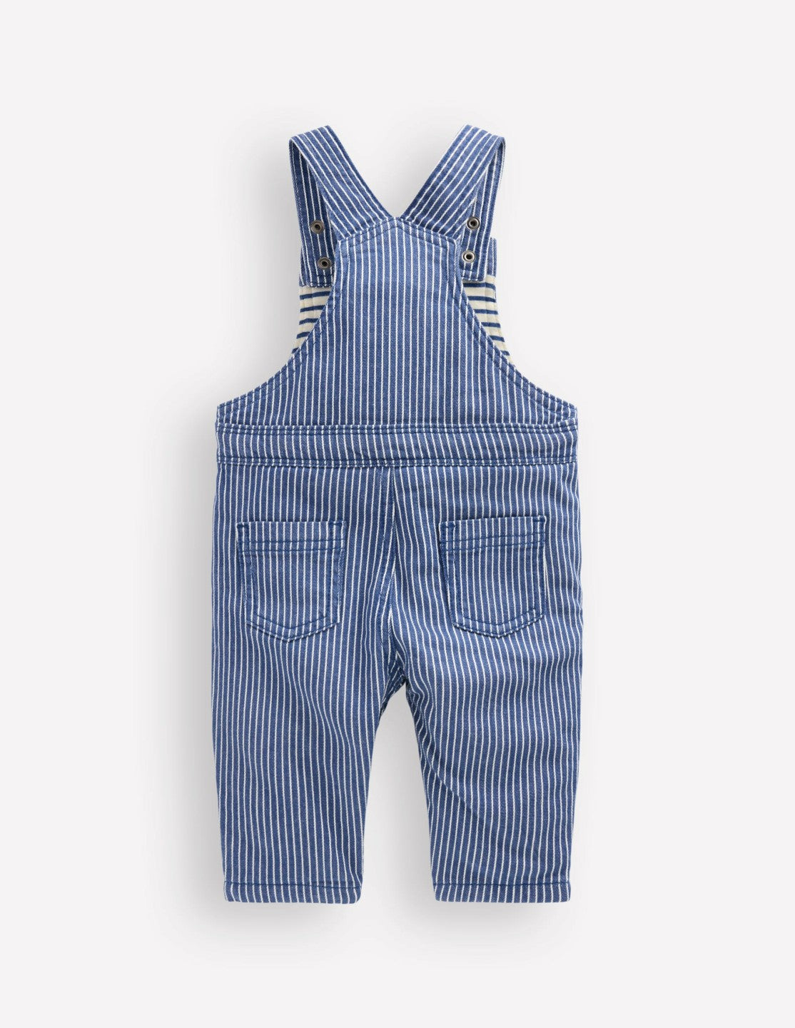 Boden Baby Woven Dungarees-Navy Ticking Stripe