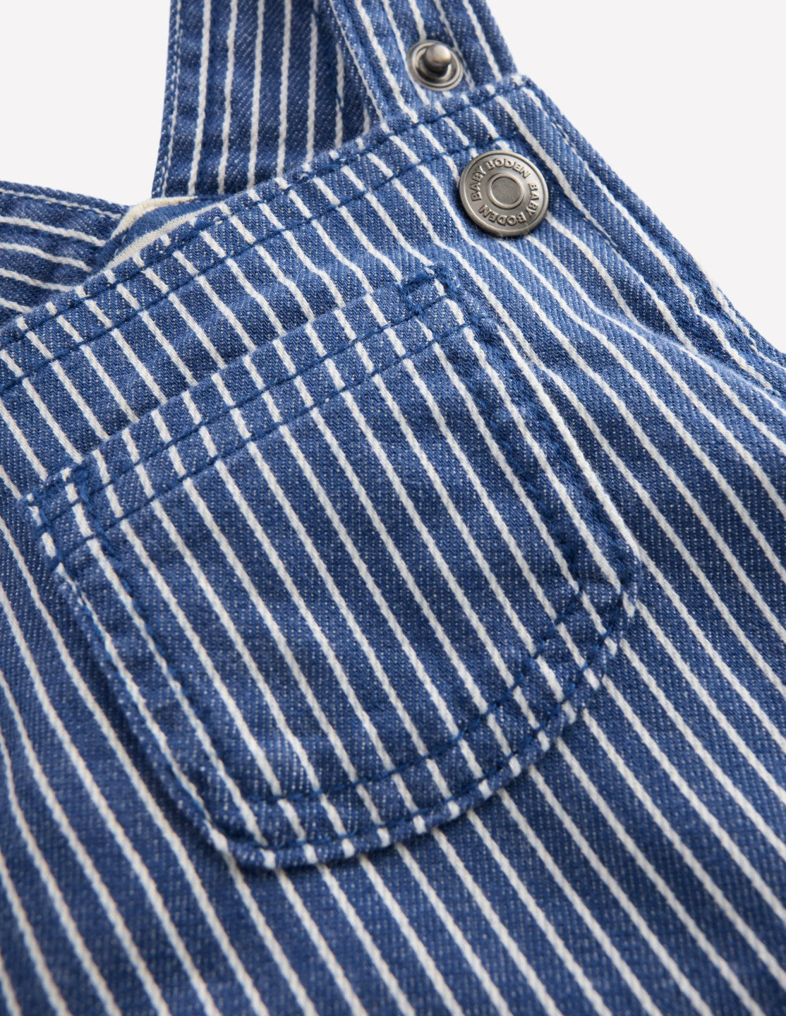 Boden Baby Woven Dungarees-Navy Ticking Stripe