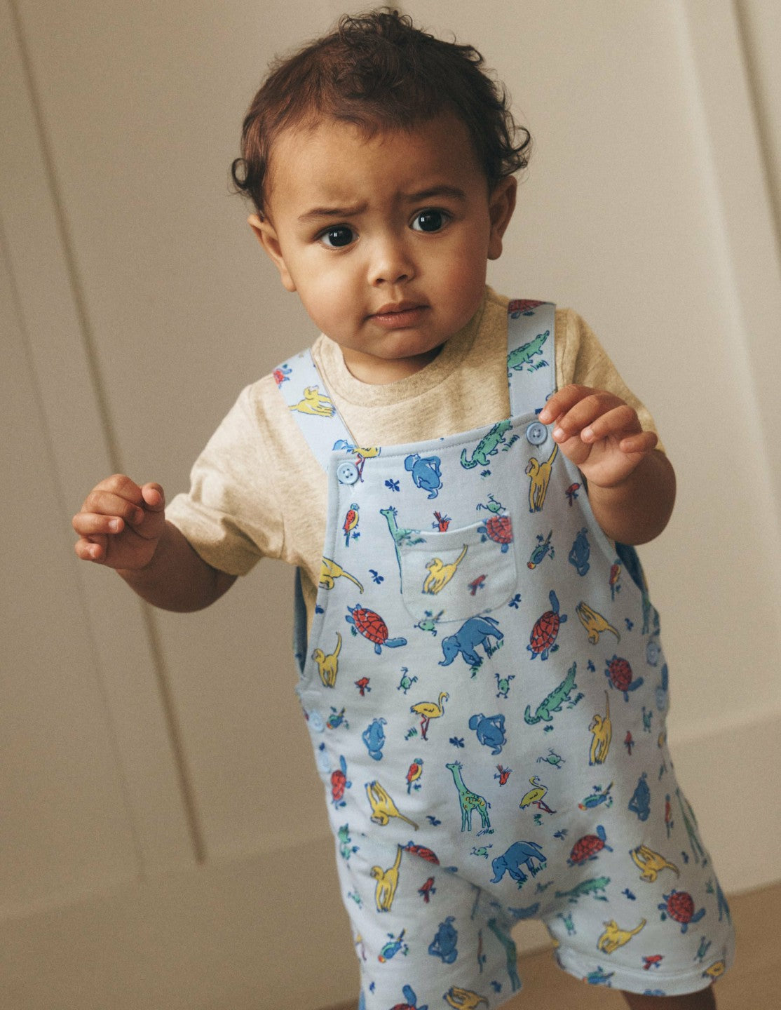 Boden Baby Jersey Short Dungaree Set-Blue Multi Jungle Animals