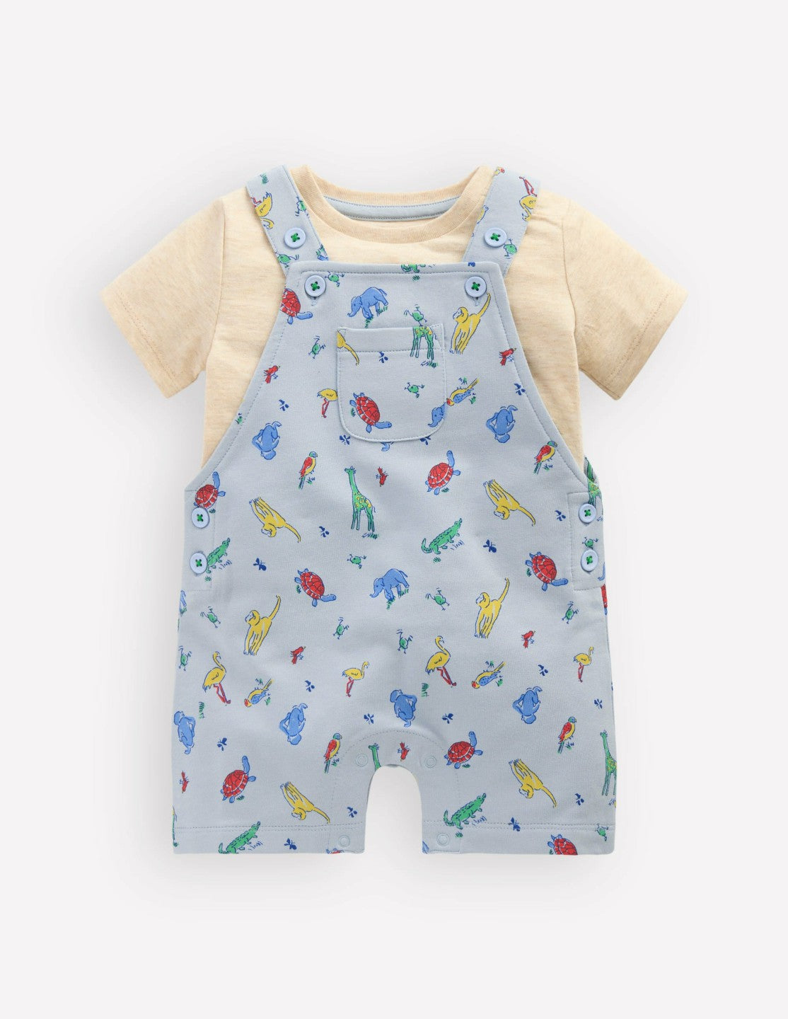 Boden Baby Jersey Short Dungaree Set-Blue Multi Jungle Animals