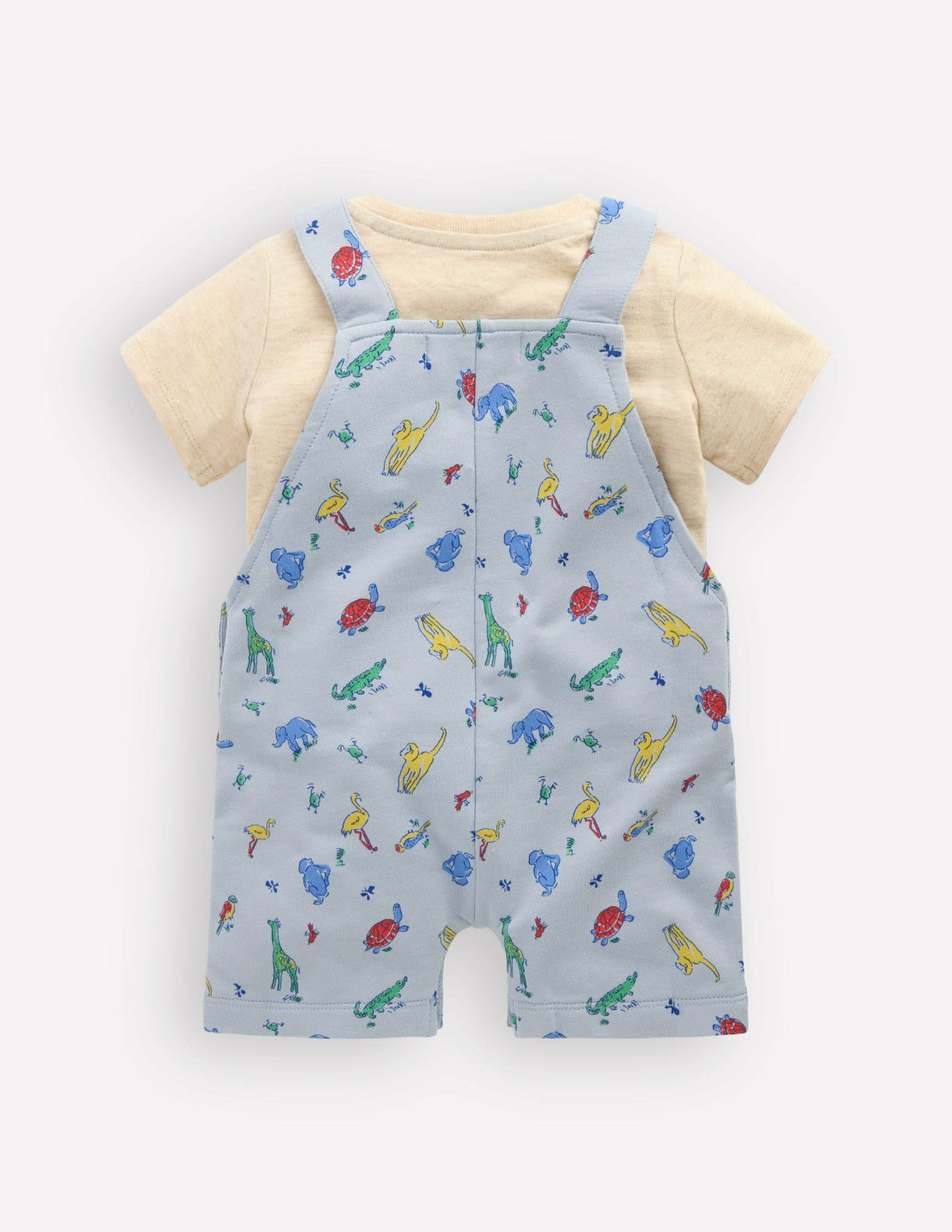 Boden Baby Jersey Short Dungaree Set-Blue Multi Jungle Animals