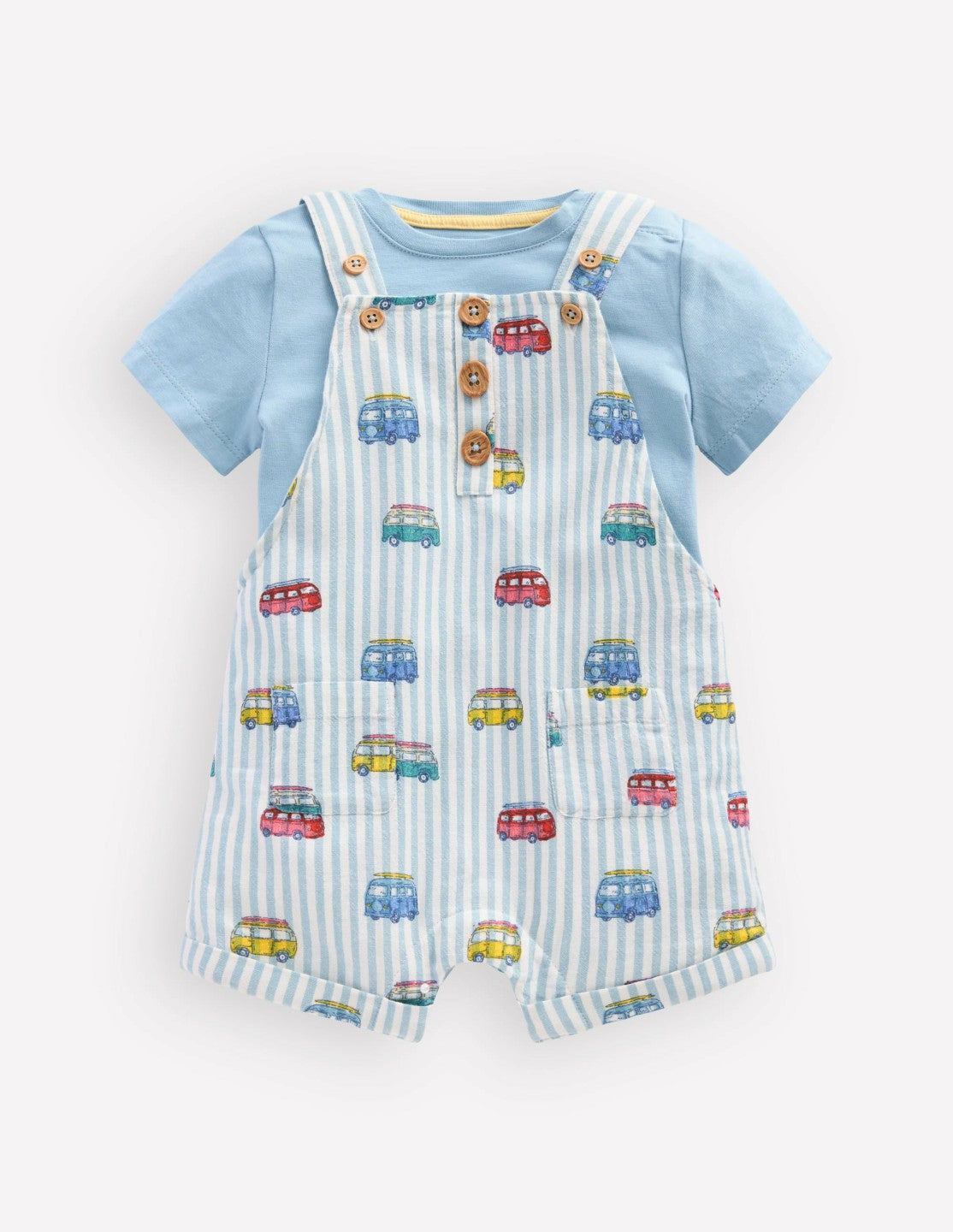 Boden Baby Short Woven Overalls Set-Silver Lake Blue Camper Vans