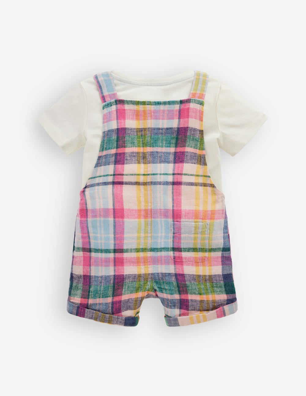 Boden Baby Short Woven Overalls Set-Madras Check
