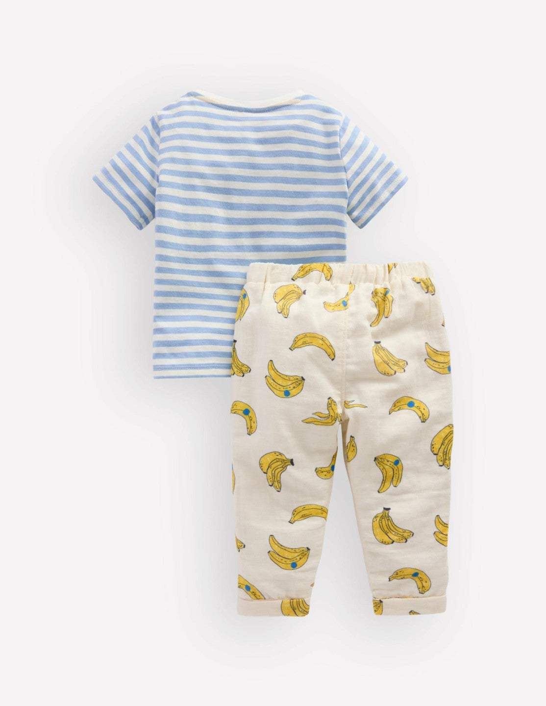 Boden Baby Logo Jersey Woven Play Set-Ivory and Blue Stripe Bananas