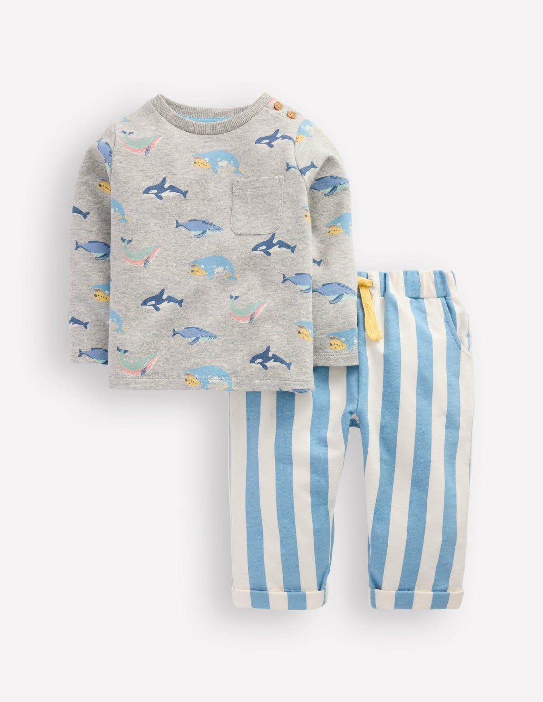Boden Baby Striped Sweat Play Set-Blue Stripe Whales