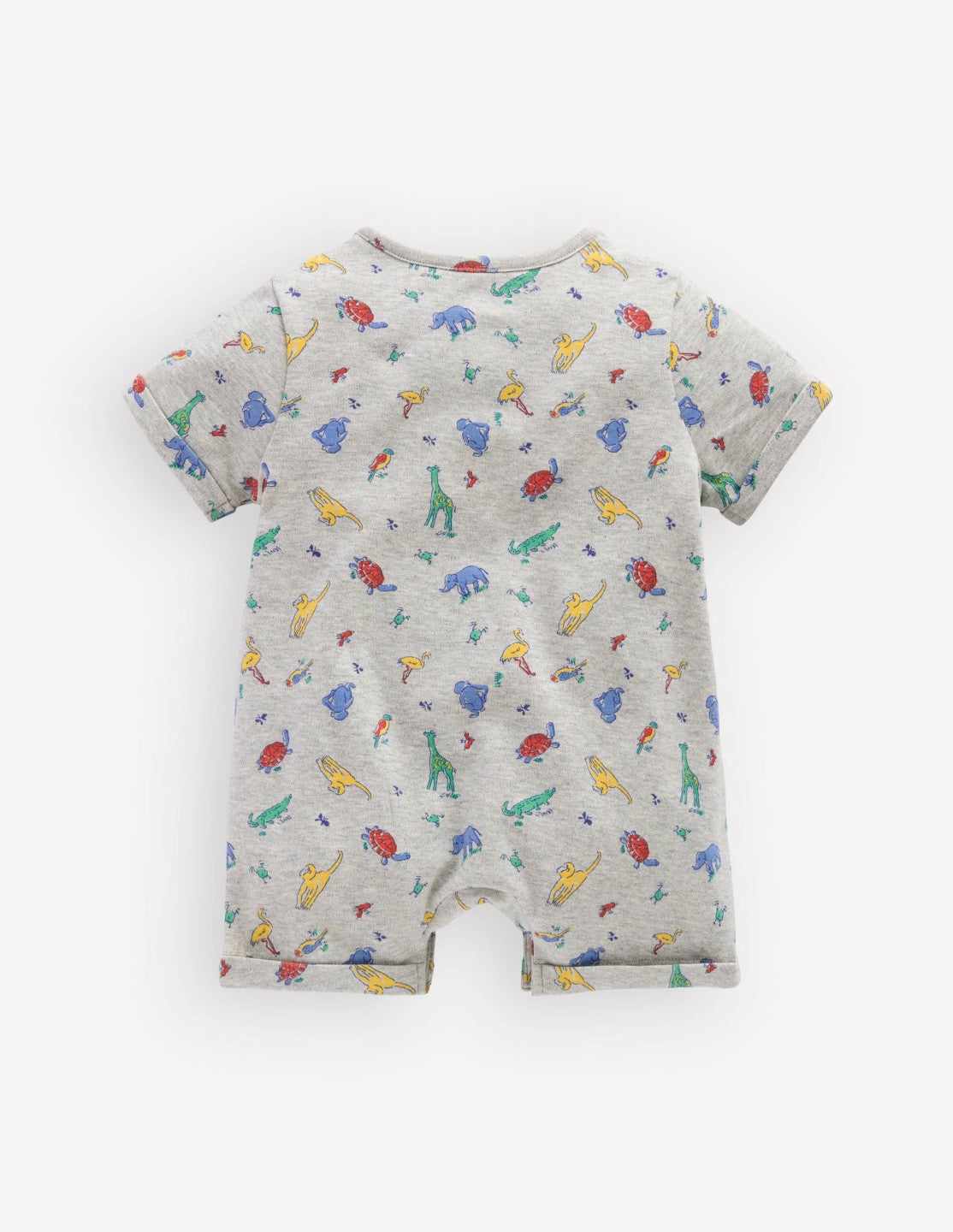 Boden Baby Short Sleeve Jersey Romper-Grey Marl Jungle Animals