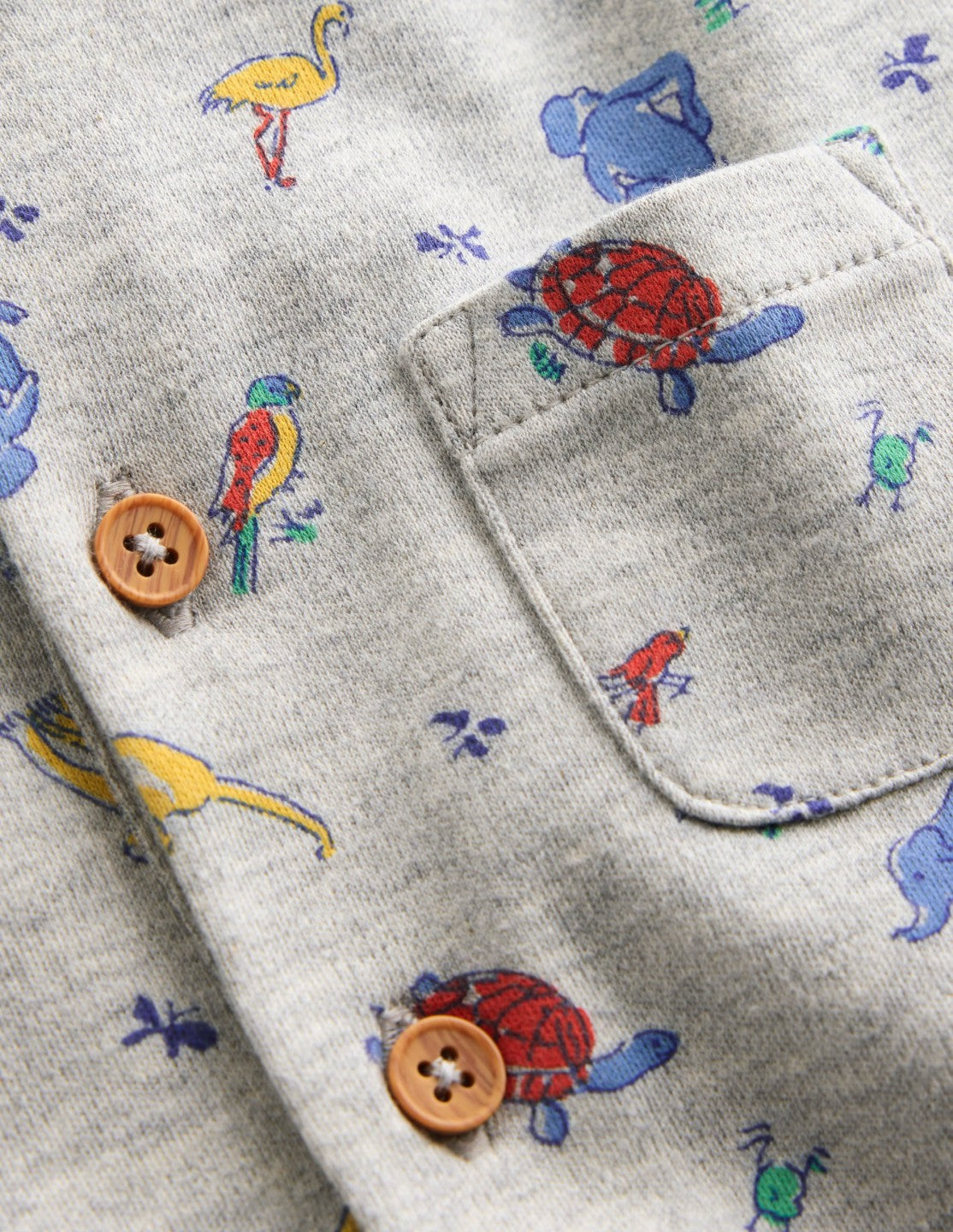 Boden Baby Short Sleeve Jersey Romper-Grey Marl Jungle Animals