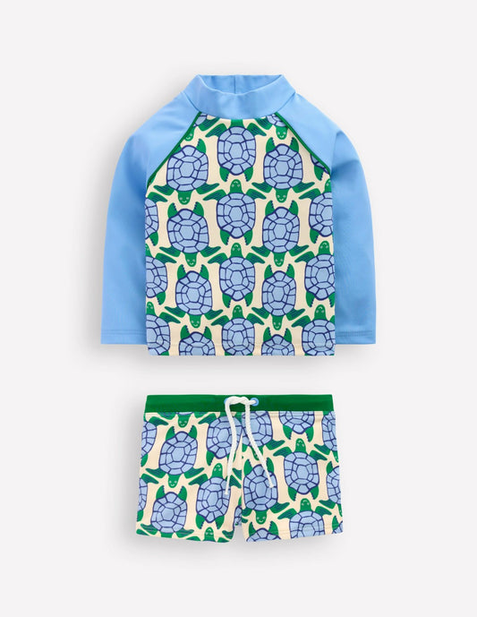 Boden Baby Rash Vest Set-Blue Geo Turtles