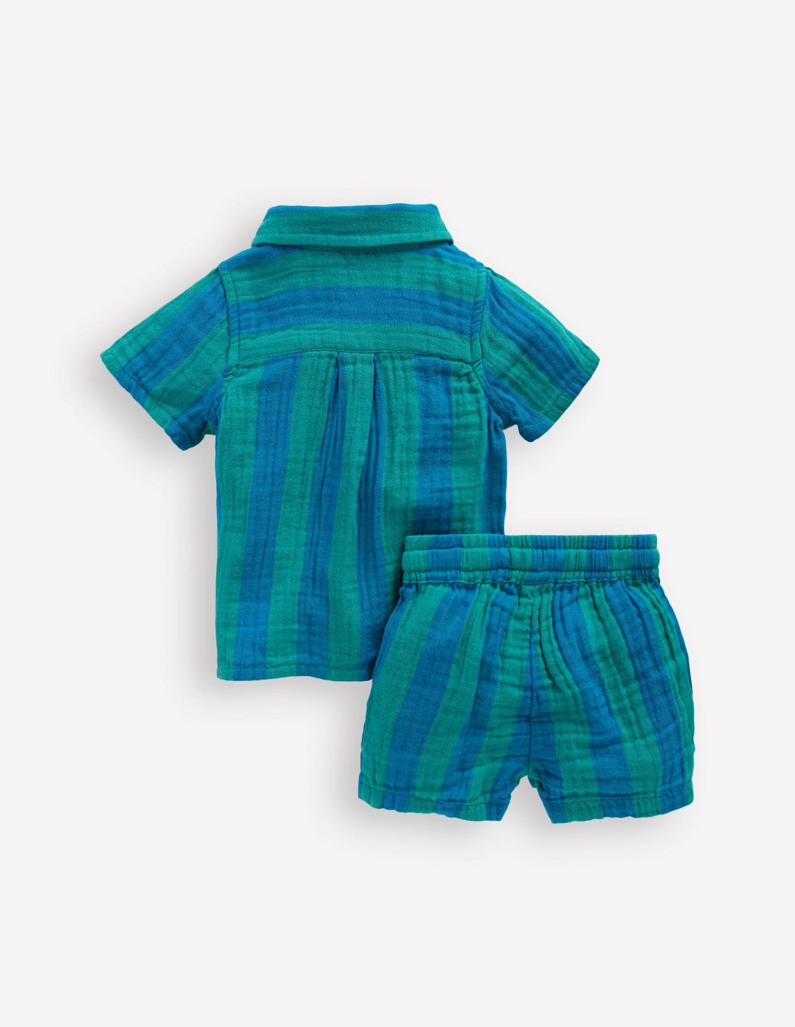 Boden Baby Woven Shirt Play Set-Blue and Green Stripe