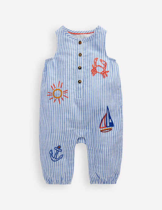 Boden Baby Button Down Romper-Glacier Blue Ocean Embroidery