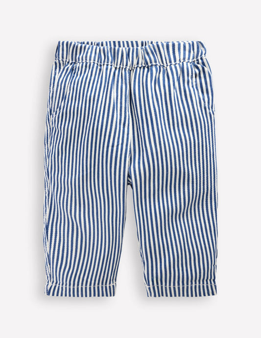 Boden Baby Cotton Pull-on Pants-Blue and Ivory Stripe