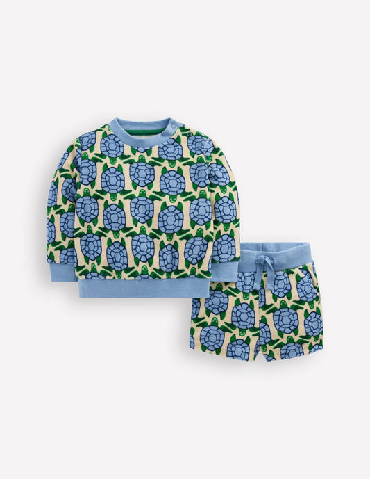 Boden Baby Printed Towelling Play Set-Blue Geo Turtles