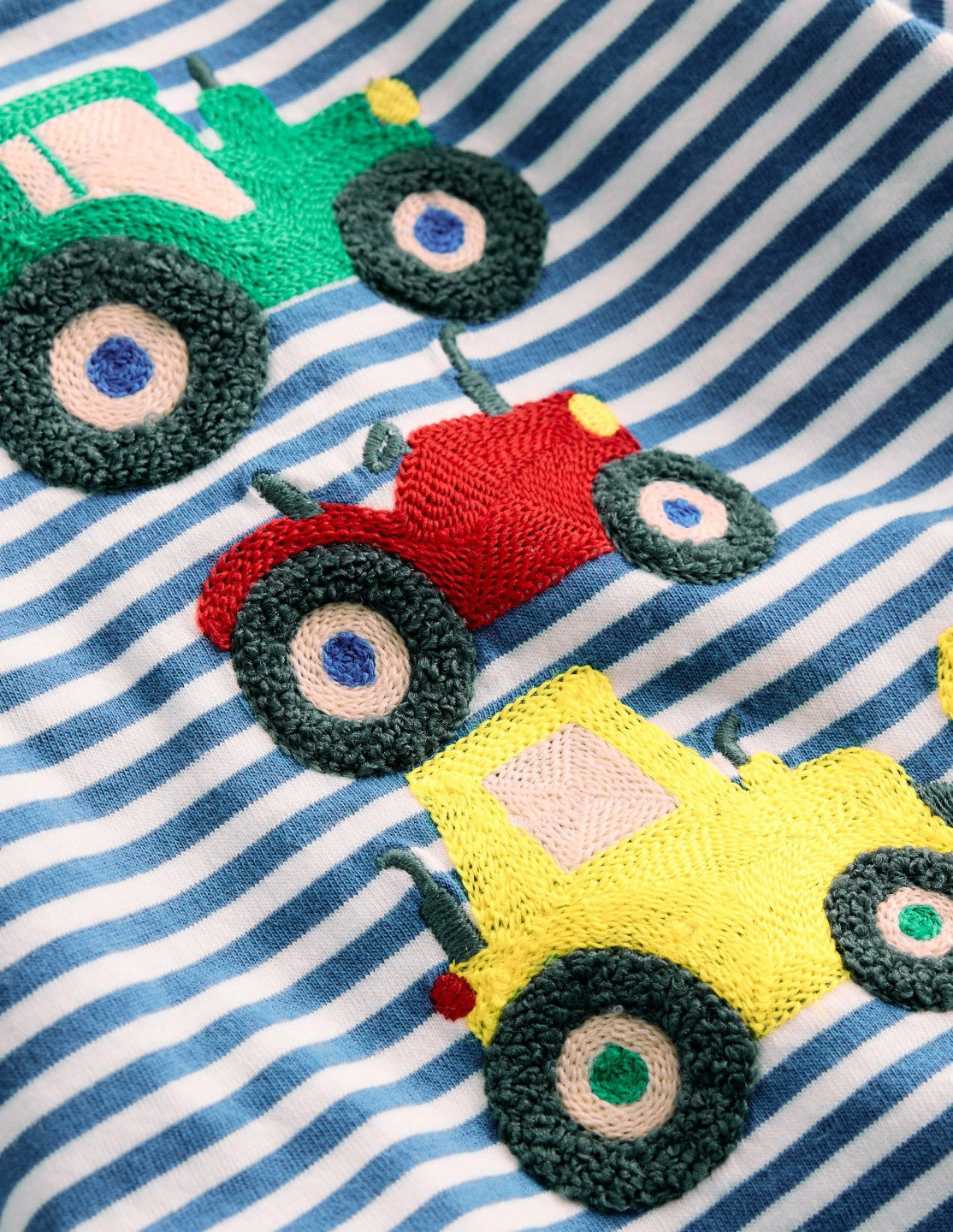 Boden Baby Long Sleeve Appliqué T-Shirt-Blue Stripe Tractors