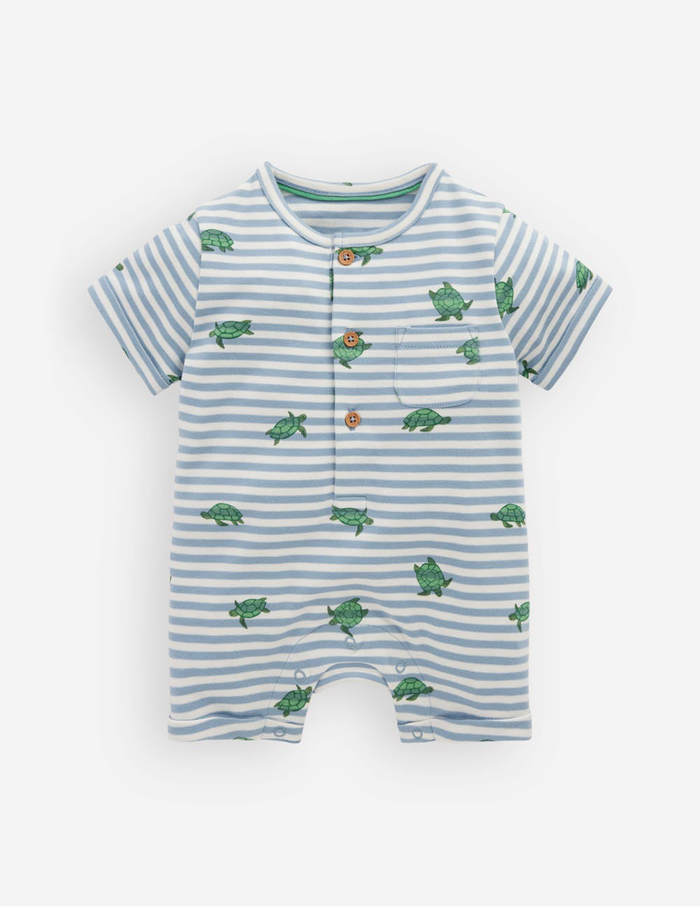 Boden Baby Short Sleeve Jersey Romper-Blue Stripe Baby Turtles
