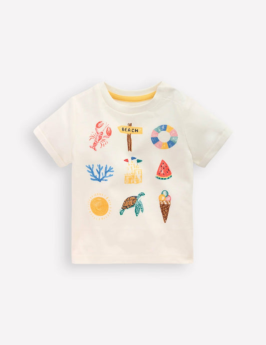 Boden Baby Short Sleeve Logo T-shirt-Ivory Summer Logo