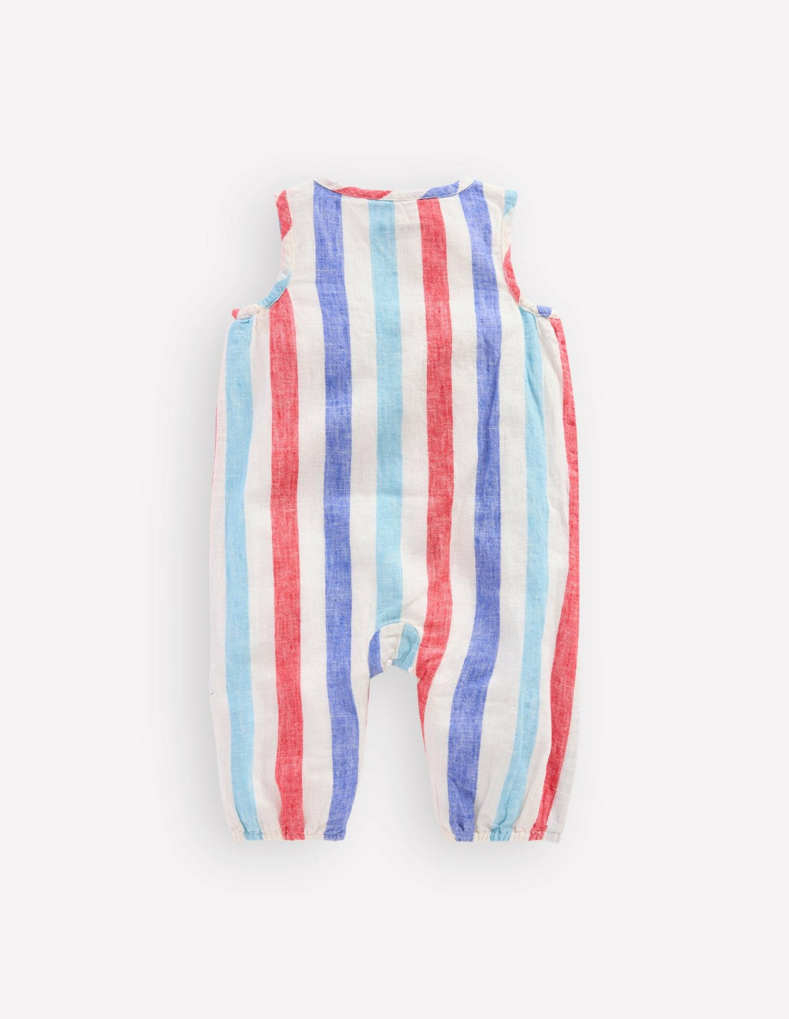 Boden Baby Button Down Romper-Red and Blue Multi Stripe