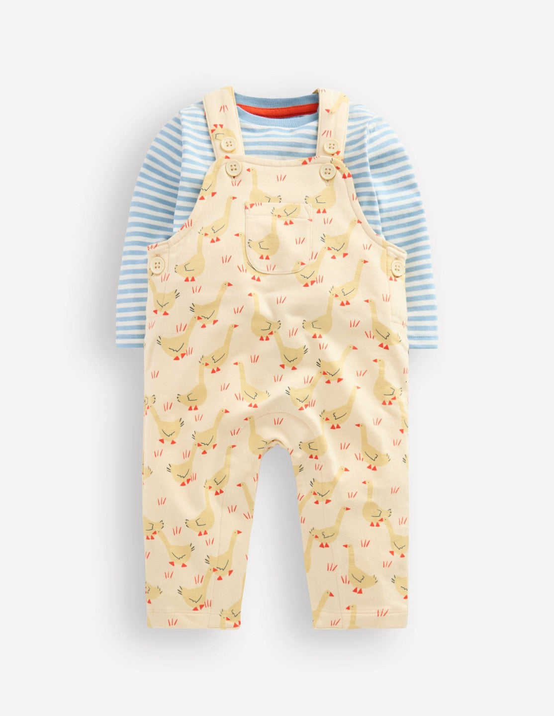 Boden Baby Jersey Overalls Set-Ecru Geese
