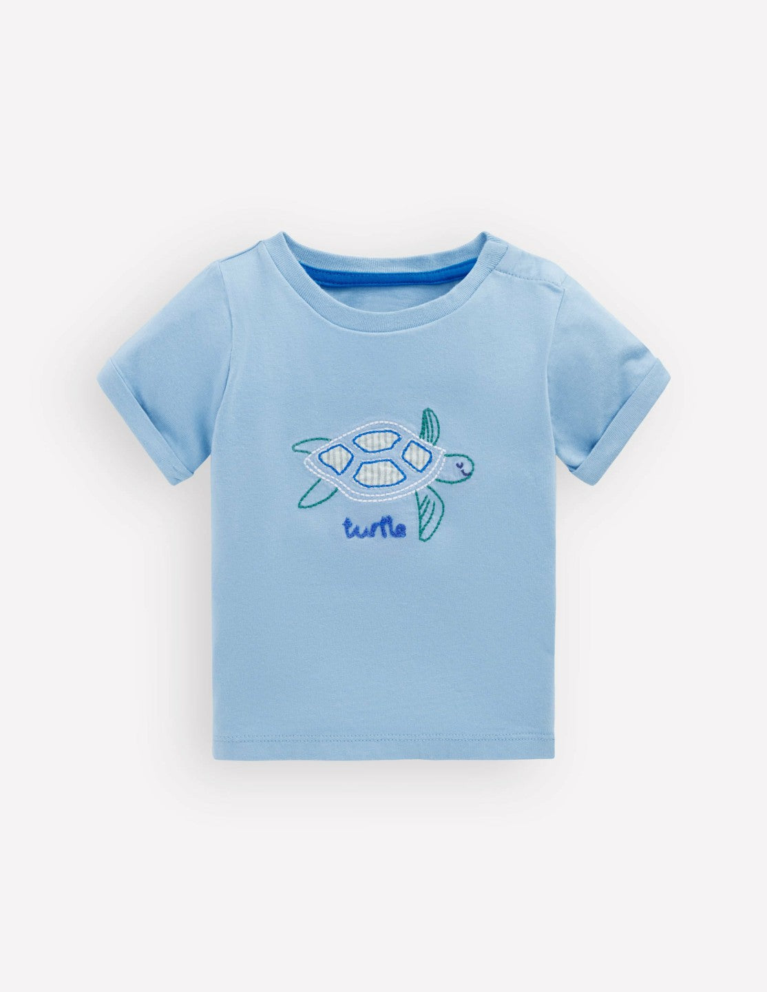 Boden Baby Short Sleeve Logo T-shirt-Blue Turtle Chain Stitch