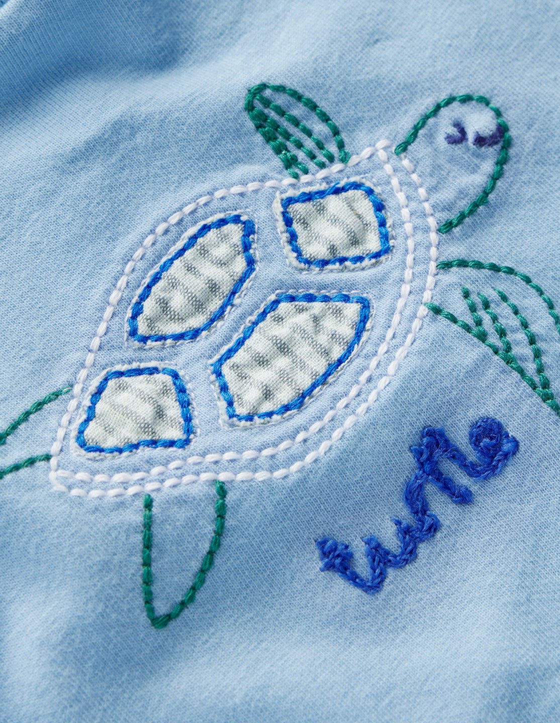 Boden Baby Short Sleeve Logo T-shirt-Blue Turtle Chain Stitch