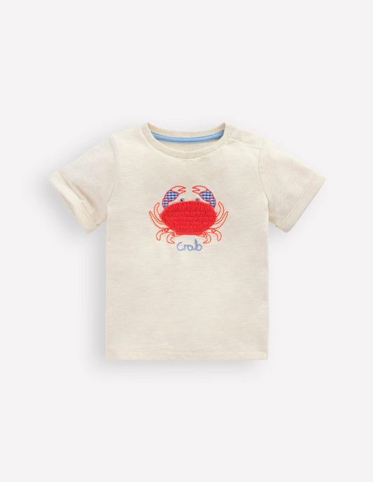 Boden Baby Short Sleeve Logo T-shirt-Ecru Crab