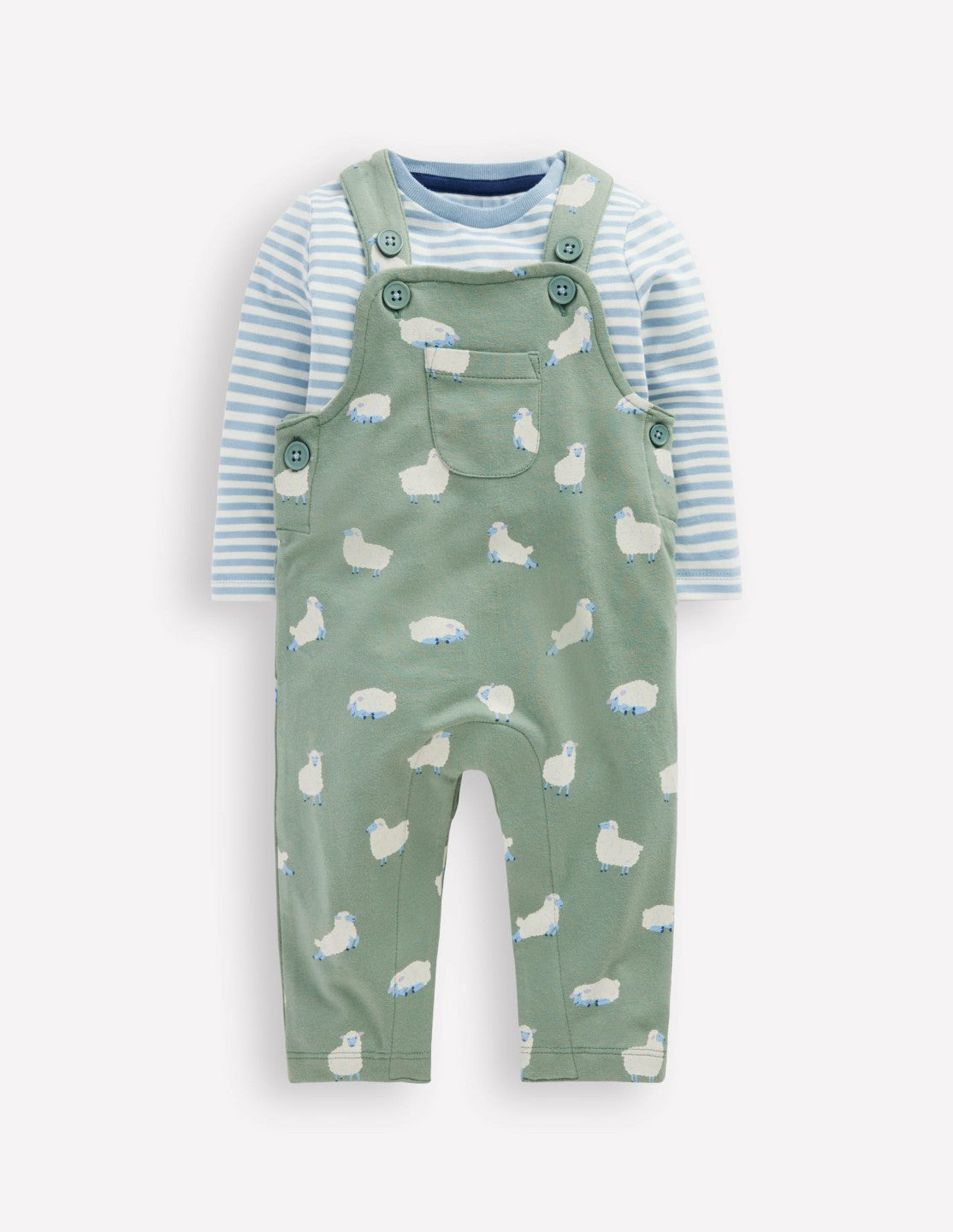 Boden Baby Jersey Overalls Set-Green Sheep