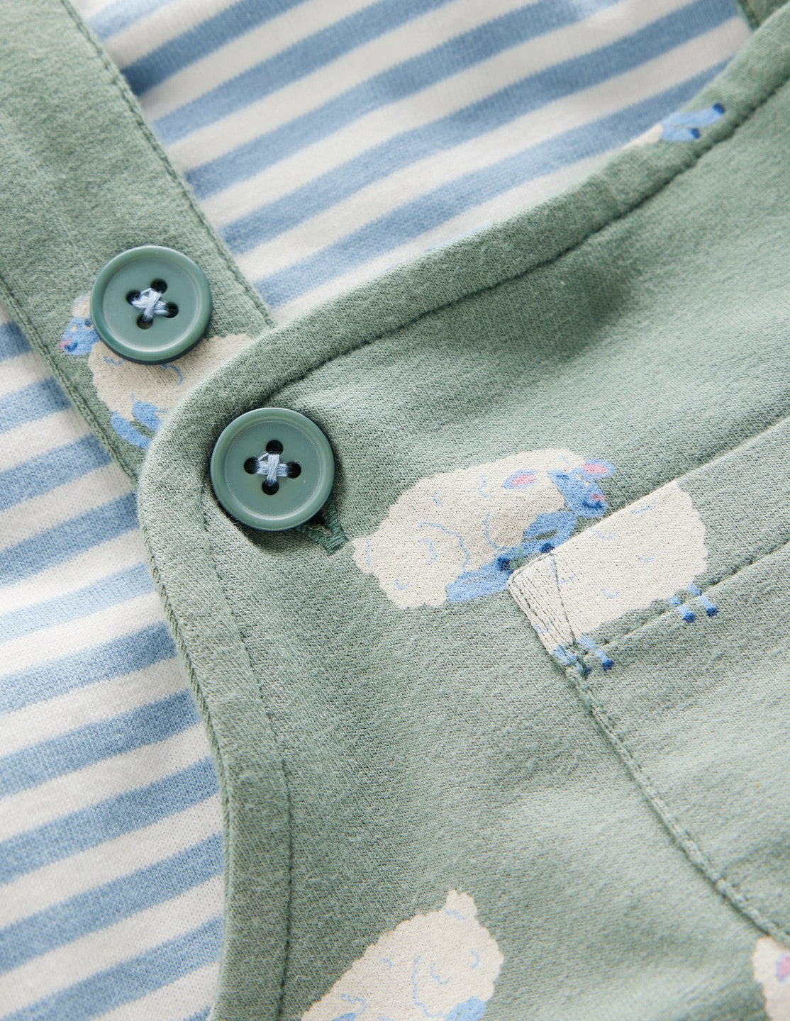 Boden Baby Jersey Overalls Set-Green Sheep