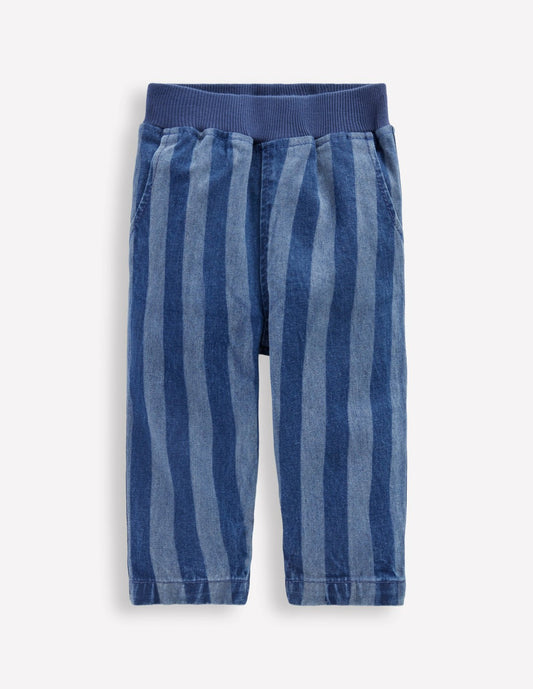 Boden Baby Denim Pull-on Pants-Denim Stripe