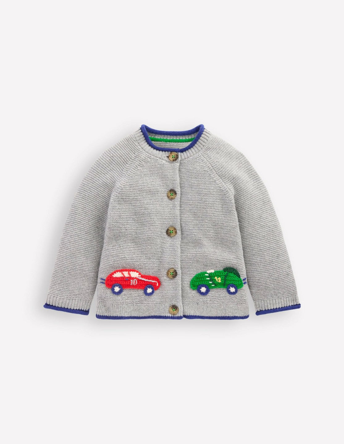 Boden Baby Novelty Logo Cardigan-Grey Marl Cars