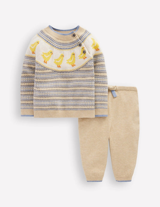 Boden Baby|Sale Fair Isle Knitted Play Set-Oatmeal Marl Chicks
