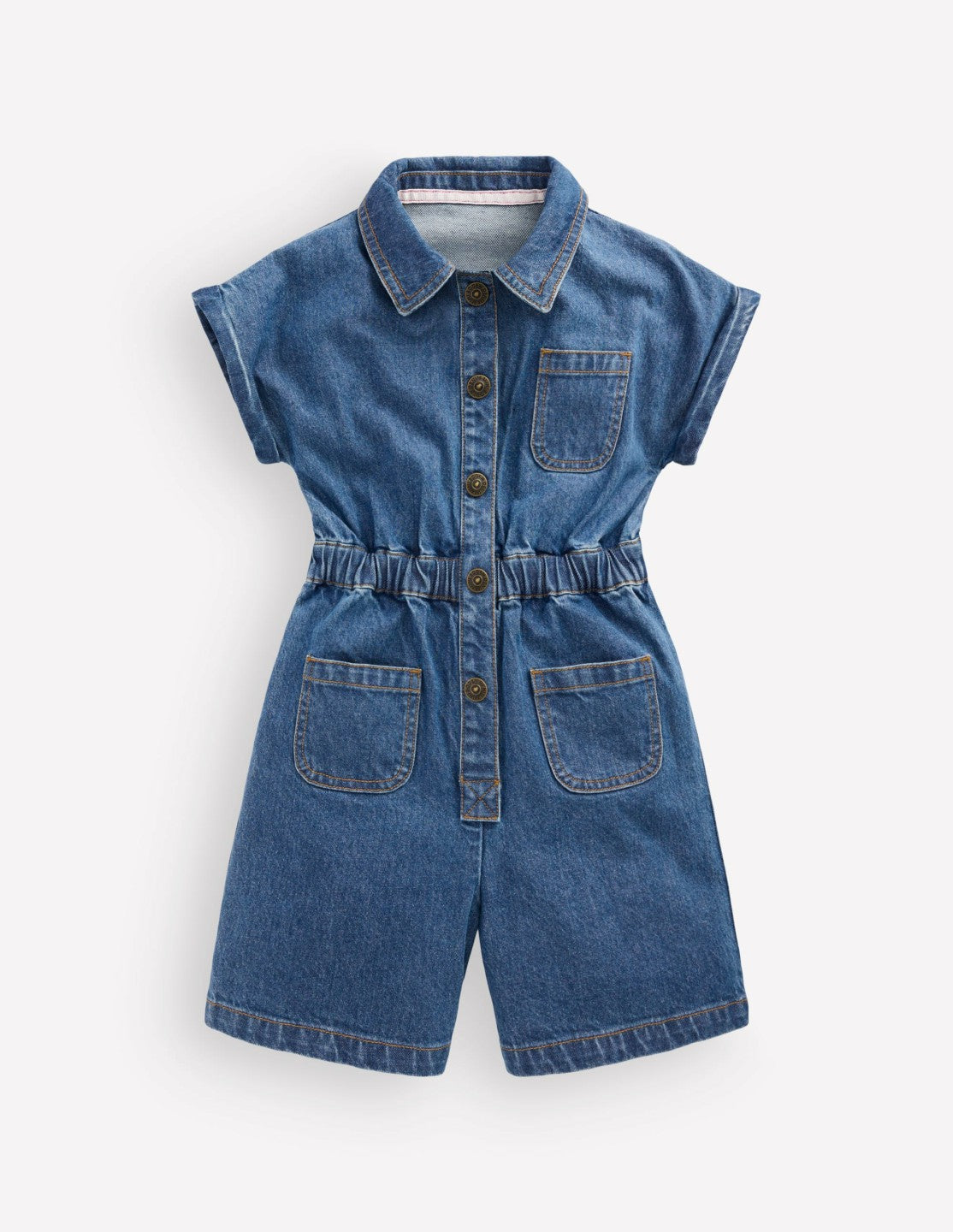 Boden Baby|Girls Embroidered Playsuit-Mid Vintage Embroidered Denim