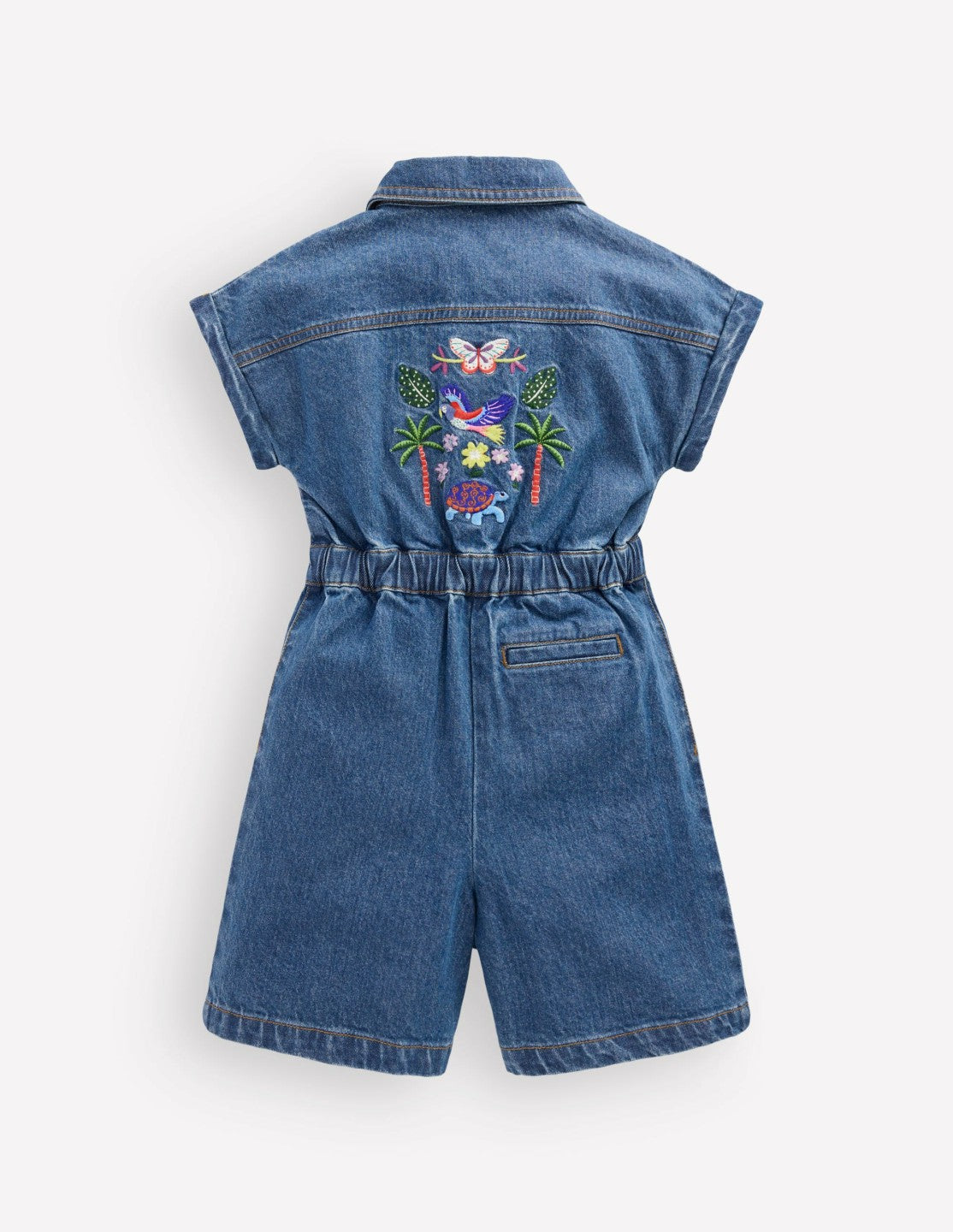 Boden Baby|Girls Embroidered Playsuit-Mid Vintage Embroidered Denim