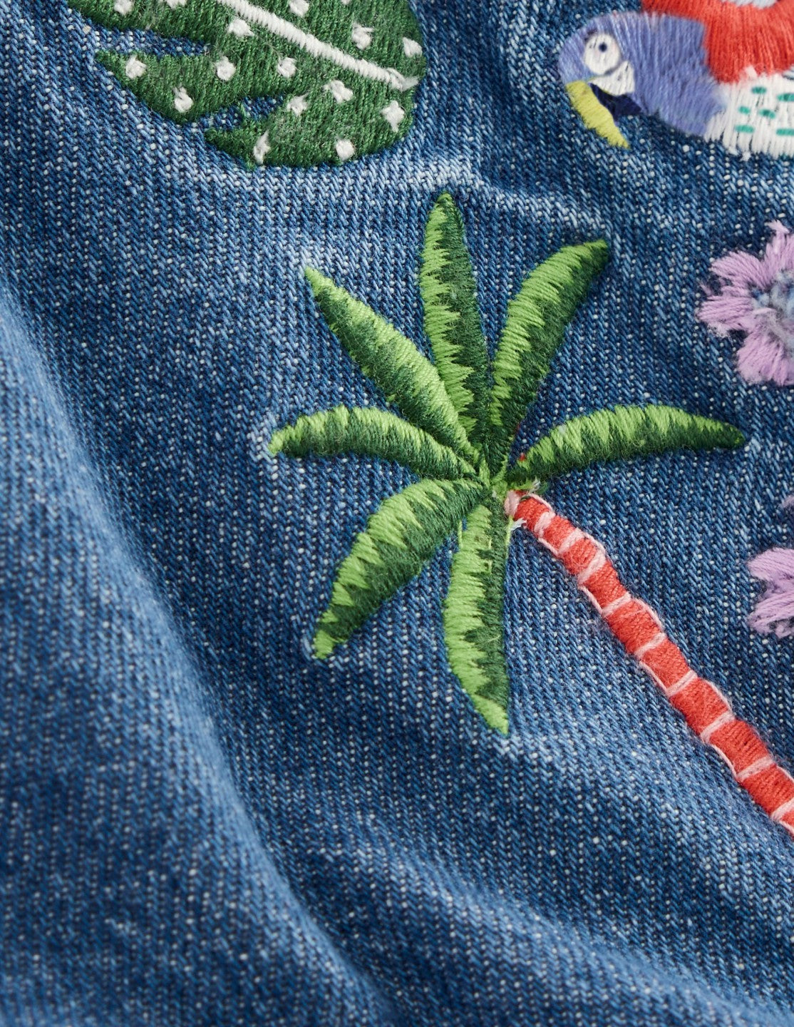 Boden Baby|Girls Embroidered Playsuit-Mid Vintage Embroidered Denim