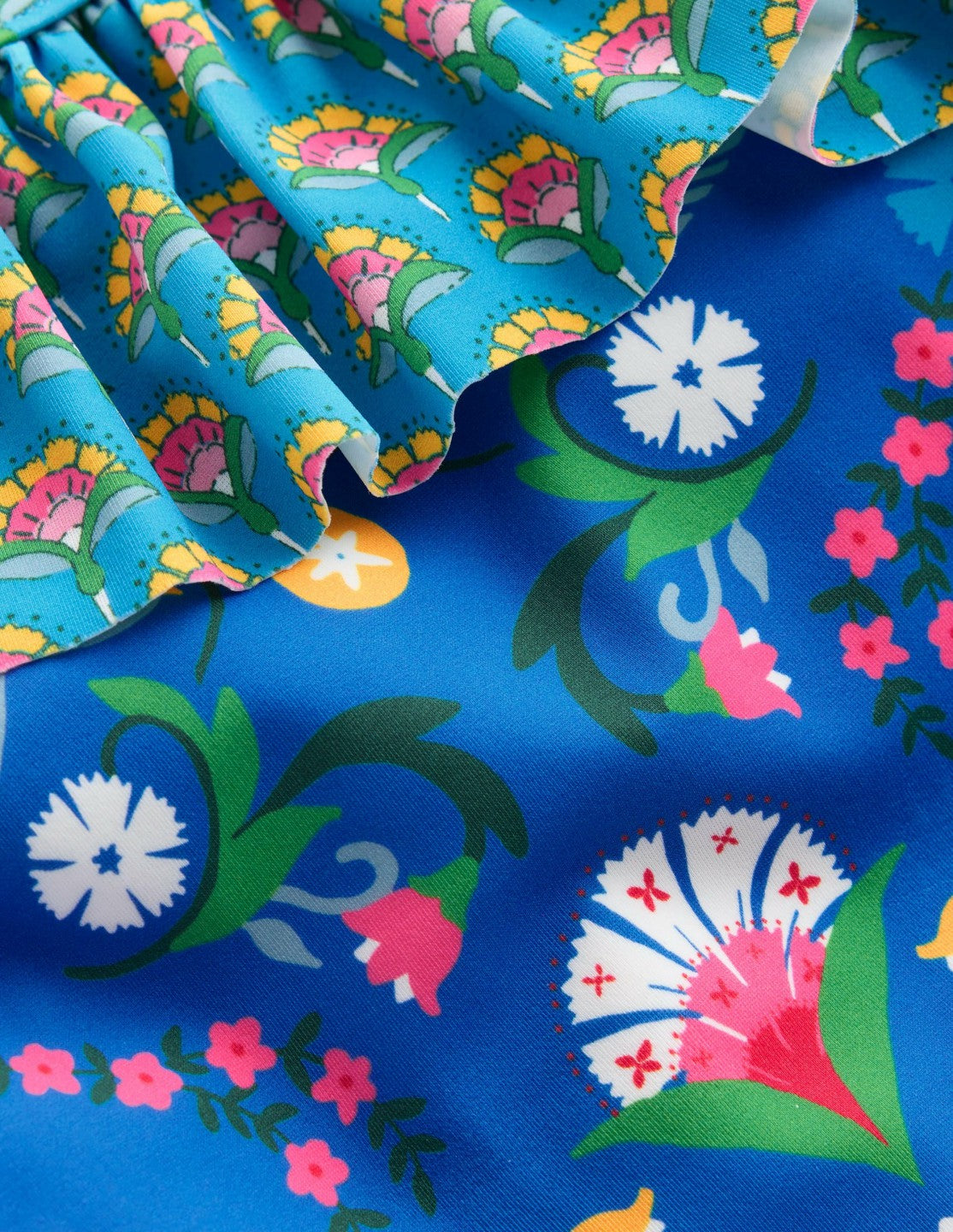 Boden Baby|Girls Lila One Shoulder Swimsuit-Kingfisher Blue Bird Floral