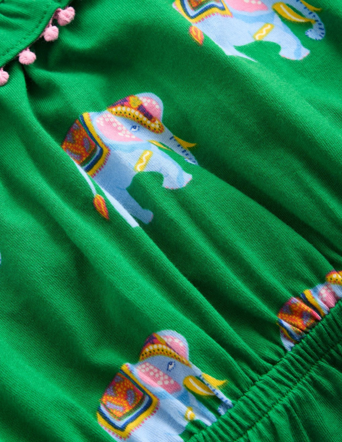 Boden Baby|Girls Ruffle Neck Trim Dress-Highland Green Elephants