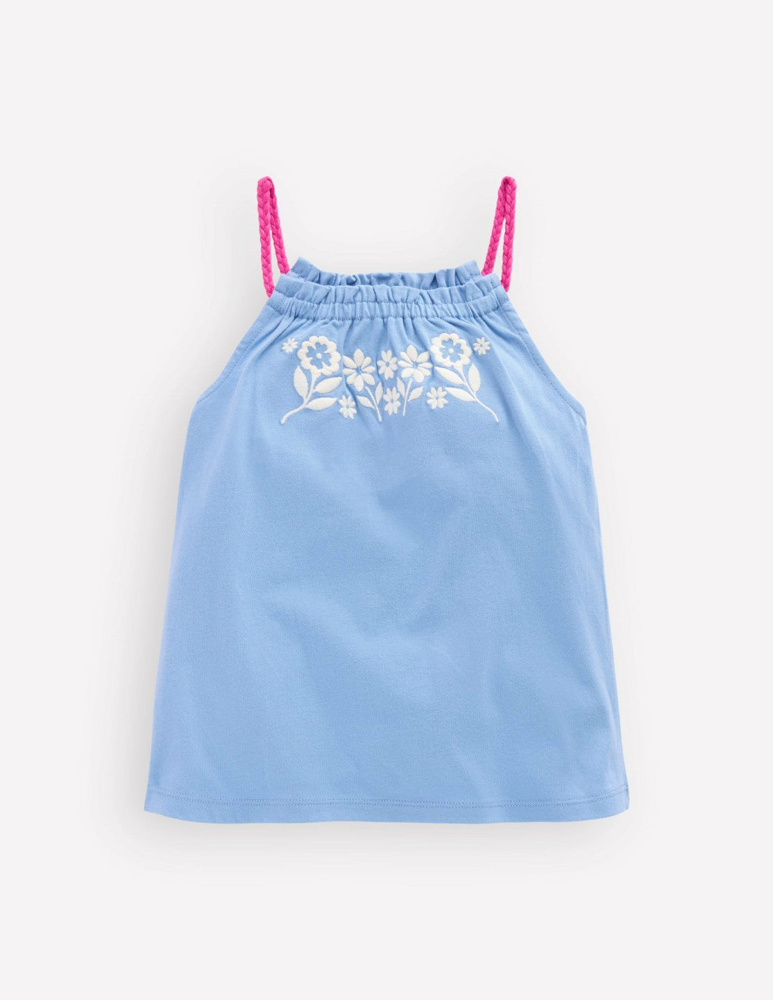 Boden Baby|Girls Plaited Strap Embroidered Tank-Forget Me Not Blue