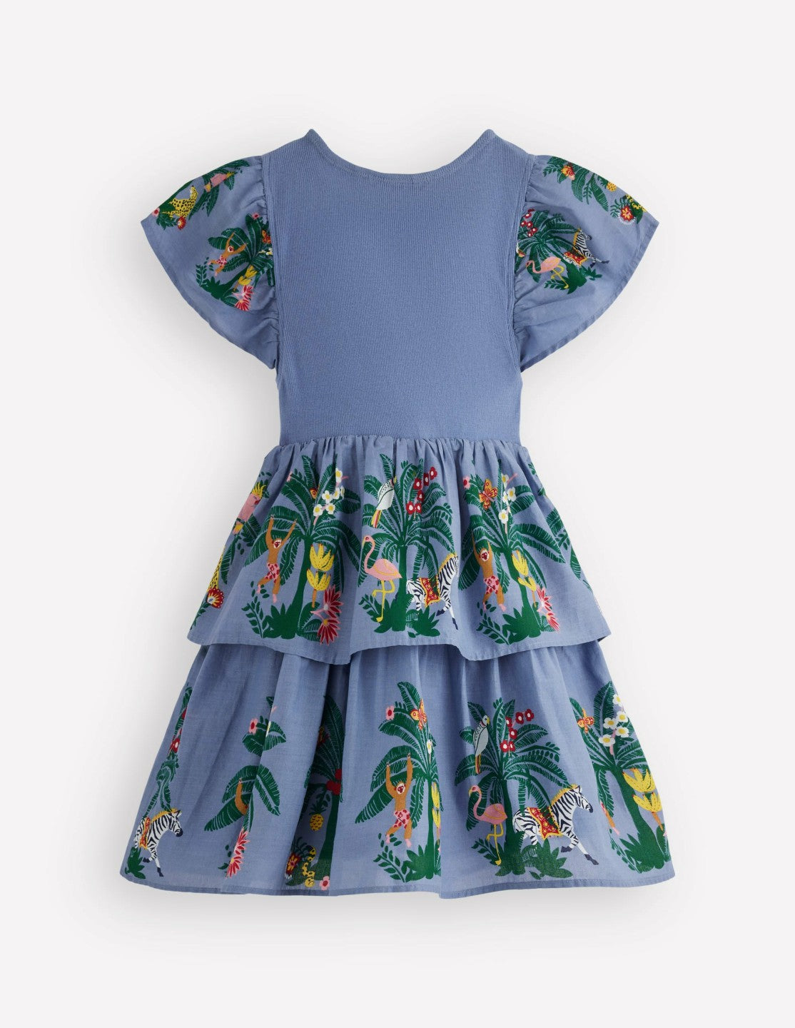 Boden Baby|Girls Woven Mix Twirly Dress-Azure Blue Jungle Trellis