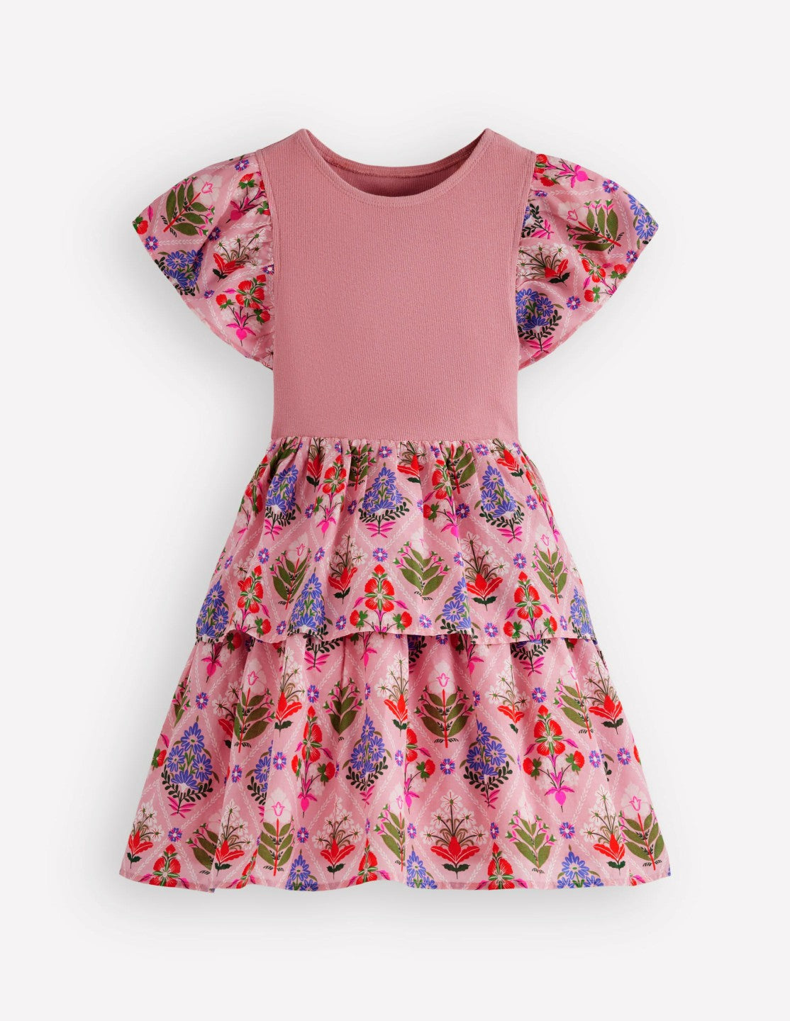 Boden Baby|Girls Woven Mix Twirly Dress-Multi Diamond Floral